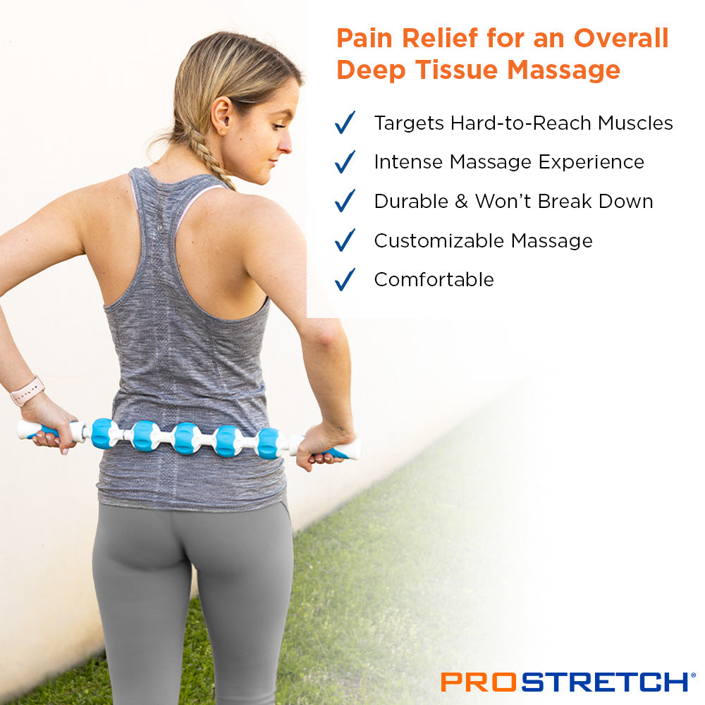 lady massaging lower back with ProStretch Type A+ Stick Massage Roller