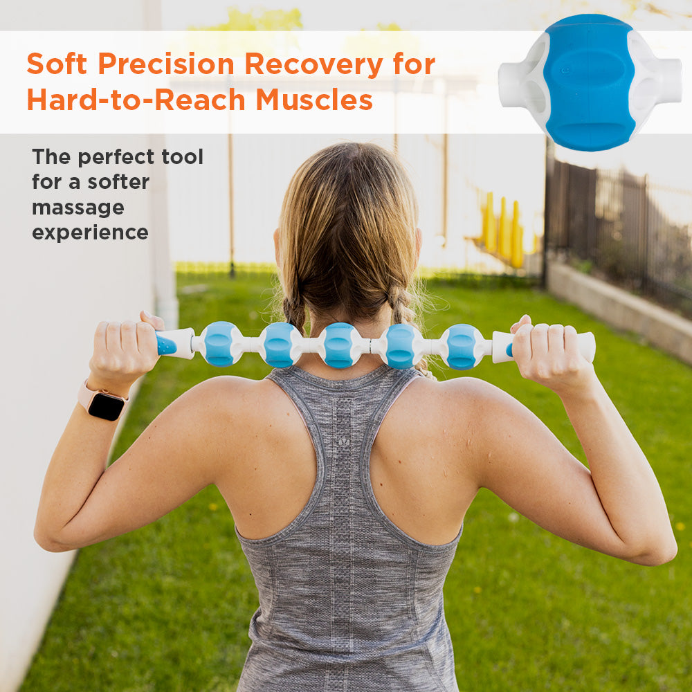 Lady massaging neck with ProStretch Type A+ Stick Massage Roller