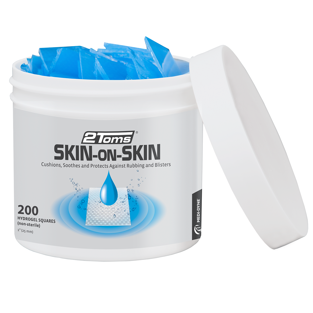 2Toms Skin-on-Skin 1 inch hydrogel squares jar