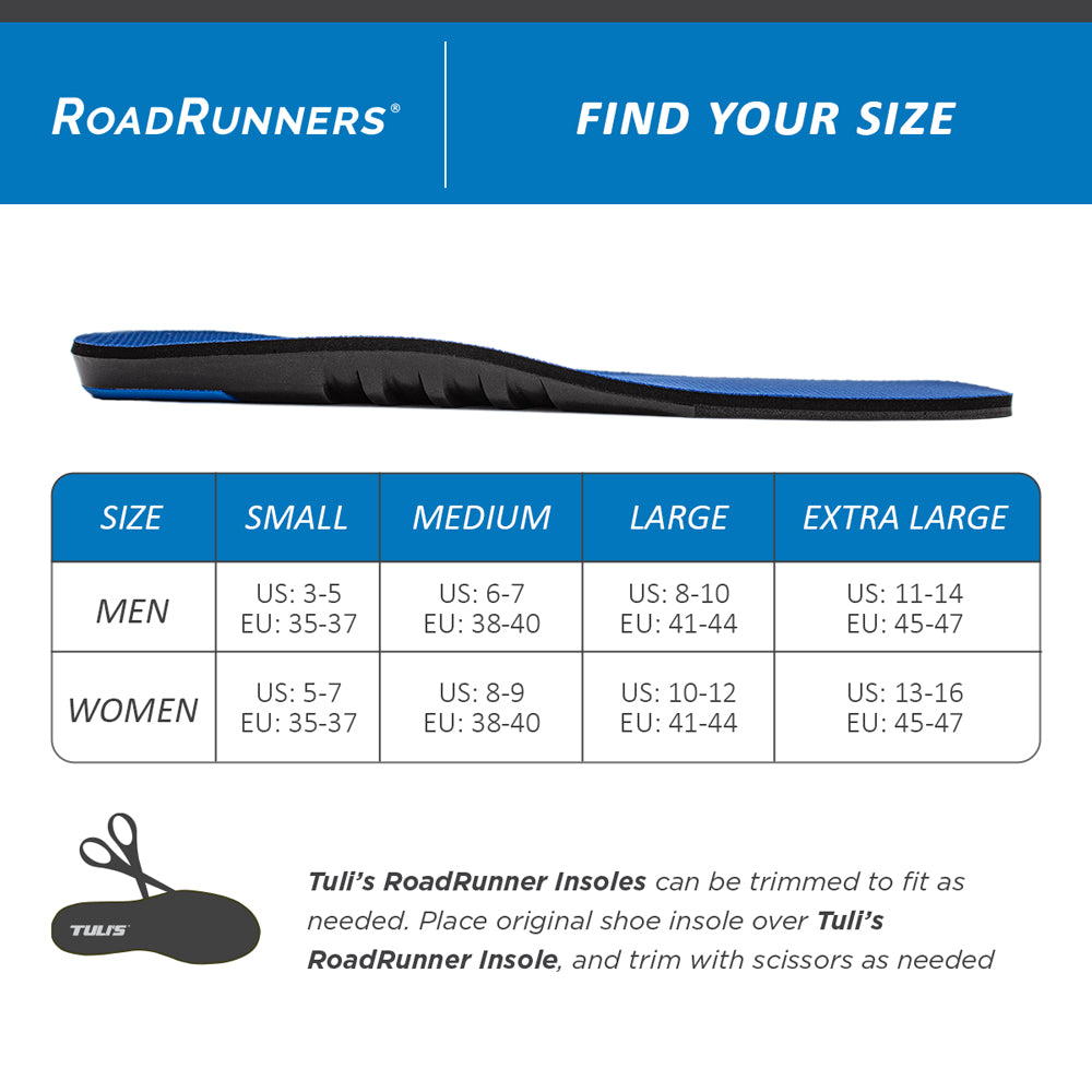 Tuli's RoadRunners Insoles sizing chart