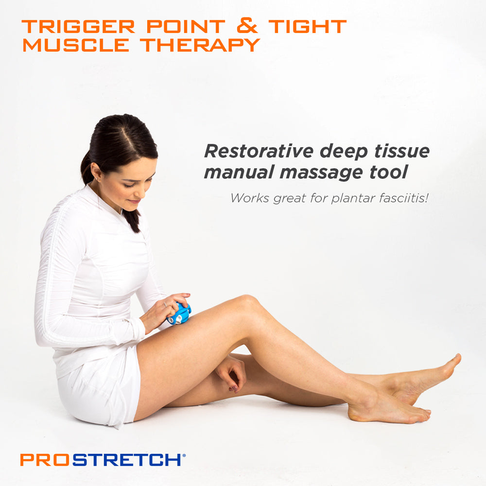 lady massaging leg with the ProStretch Junior+ massage ball