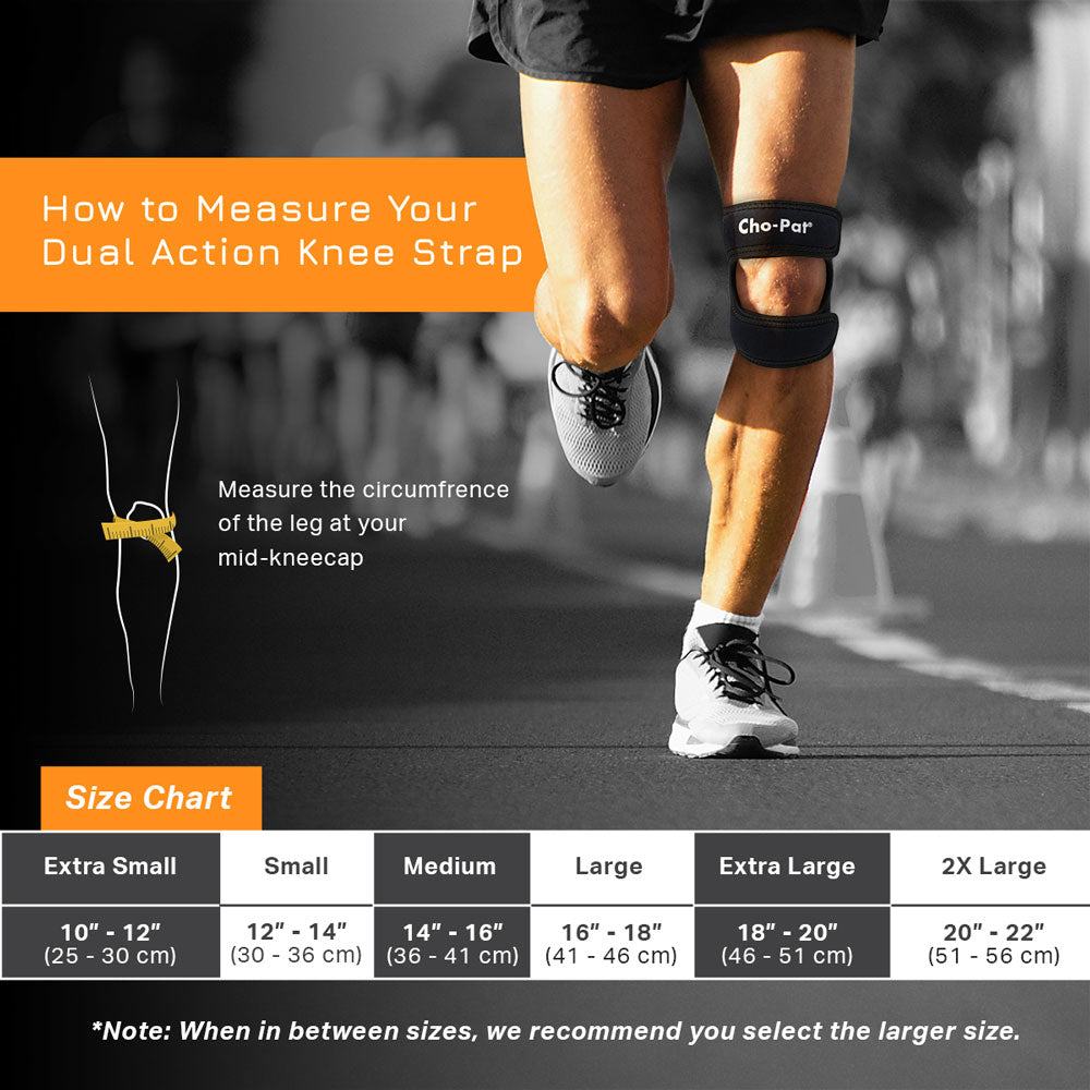 Cho-Pat Dual Action Knee Strap sizing chart