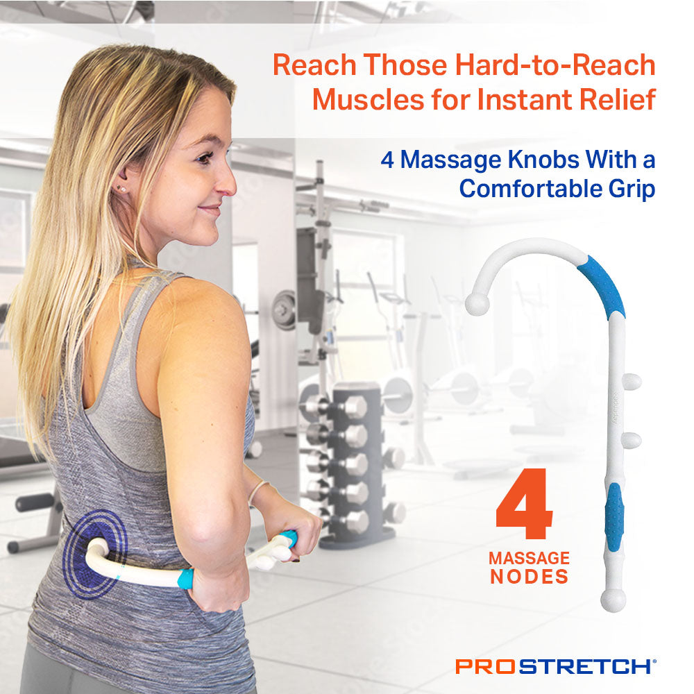 Lady massaging lower back with ProStretch massage cane