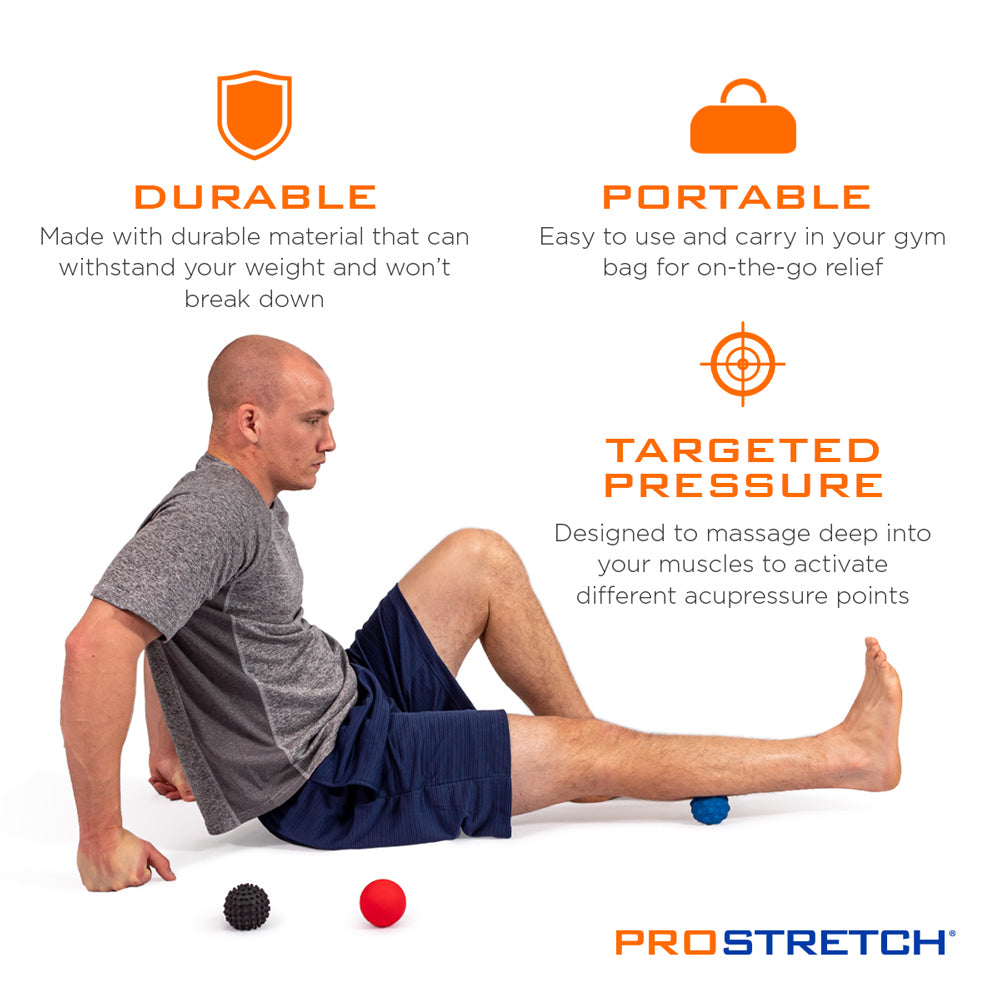 Men massaging calf using the Trio Massage Balls