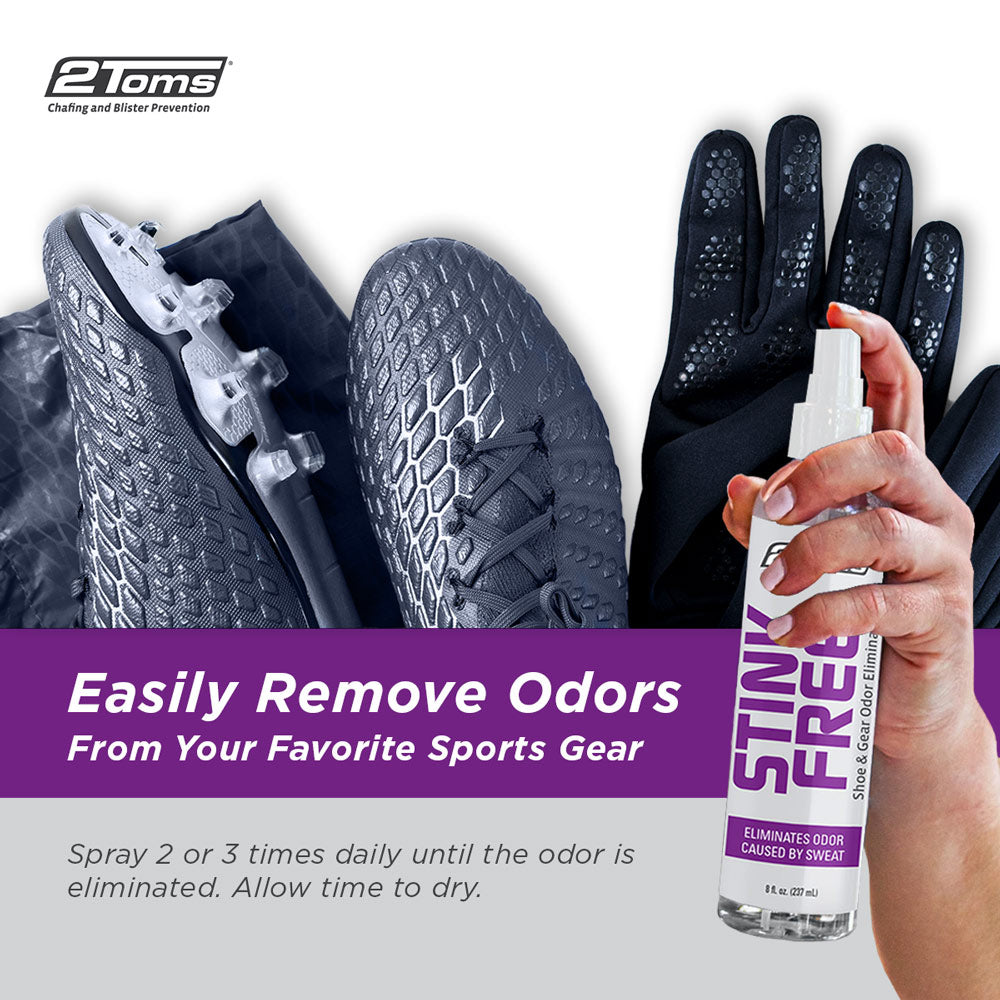 2Toms StinkFree Shoe & Gear Odor Eliminator Spray, 8oz & Travel Size with Display
