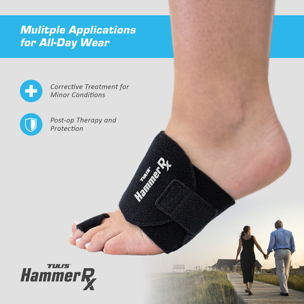 Foot wearing the Tuli's HammerRx Toe Straightener