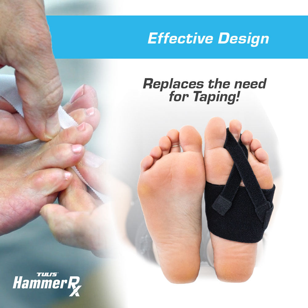 Photo of taping foot and bottom of foot using the Tuli's HammerRx Toe Straightener
