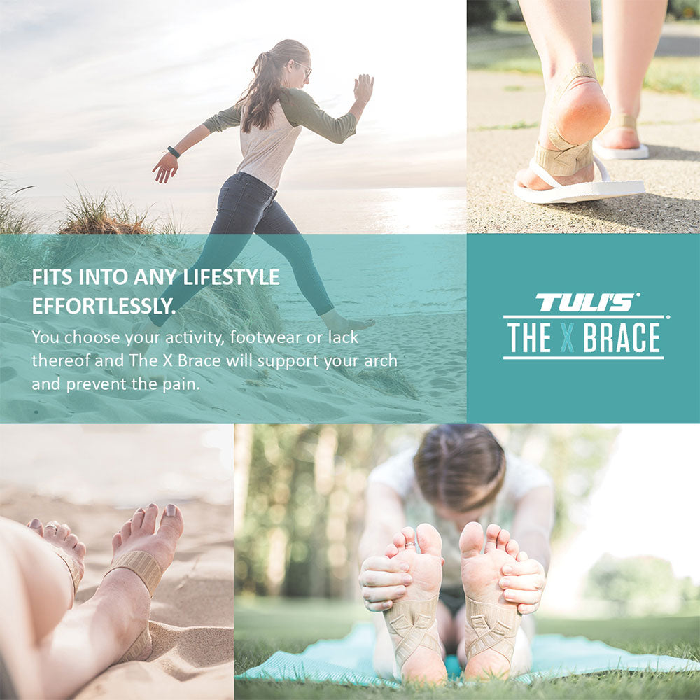 Image collage of different lifestyles wearing Tuli's The X Brace
