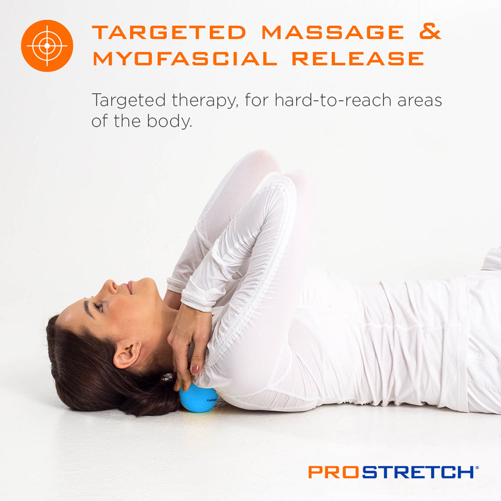 lady massaging neck using Roundchucks Massage Balls