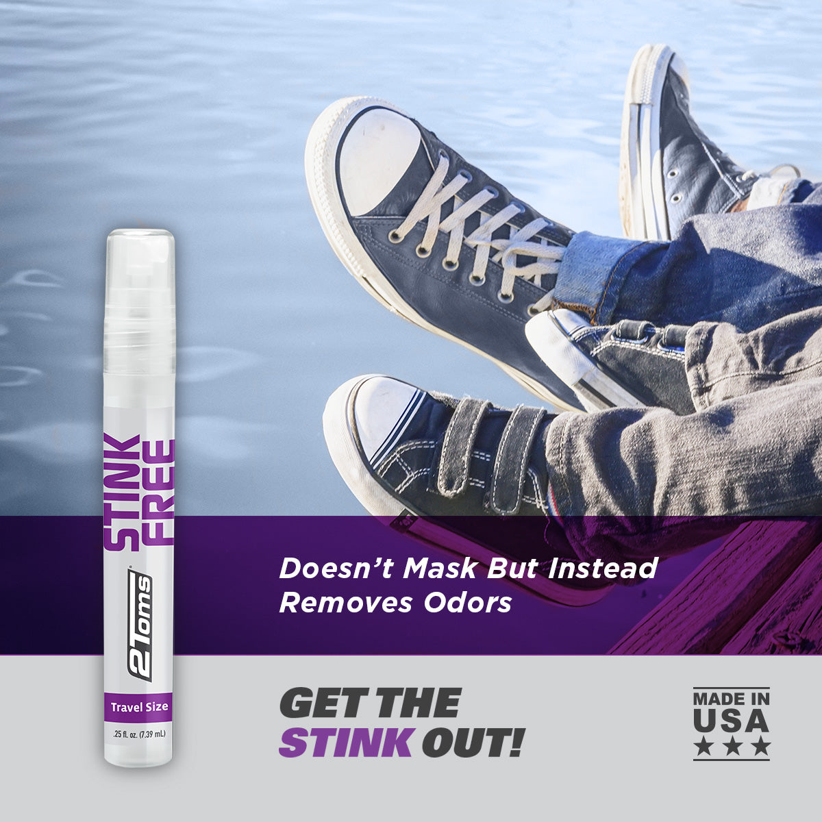 2Toms StinkFree, Shoe & Gear Odor Eliminator Spray, Travel Size